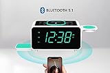 Emerson Smartset Dual Alarm Clock FM Radio with Wireless Charging, Bluetooth Speaker, Ultra Fast Charging for Airpods/iPhone, Foldable Stand, USB Charger, Adjustable LED Glow, ER100501