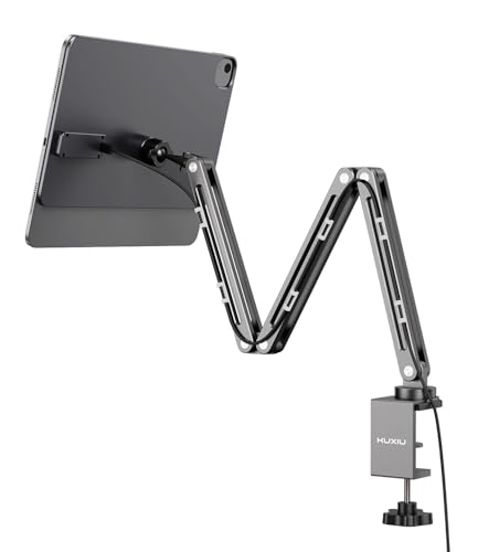 KU XIU Magnetic Wireless Charging Stand for iPad Pro 12.9, iPad Air 13 M2, Foldable Adjustable Arm Mount with 2M Cable, Aluminum Alloy Tablet Holder for iPad Pro 12.9 3rd/4th/5th/6th