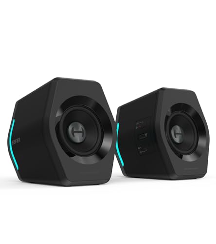 Edifier Hecate RGB Gaming Speakers, 32W Peak Power, Bluetooth 5.1, Game/Movie/Music Modes, 12 RGB Lighting Effects, Compact Design for PC/PS4/Desktop - Black