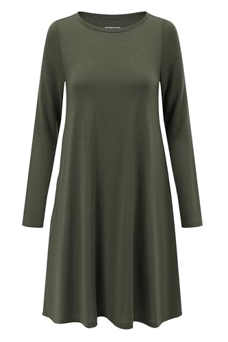 Adeptwool Womens Merino Wool Swing Dress Sleeve Flare with Pockets