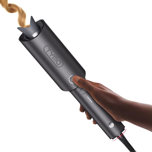 TYMO Automatic Rotating Curling Iron - TYMO CURLPRO Beach Waves 1 Inch Curling Wand, Portable Hair Curler, 500 Million Ionic, Dual Voltage & Lightweight for Travel, Ceramic Coating, Metallic Gray