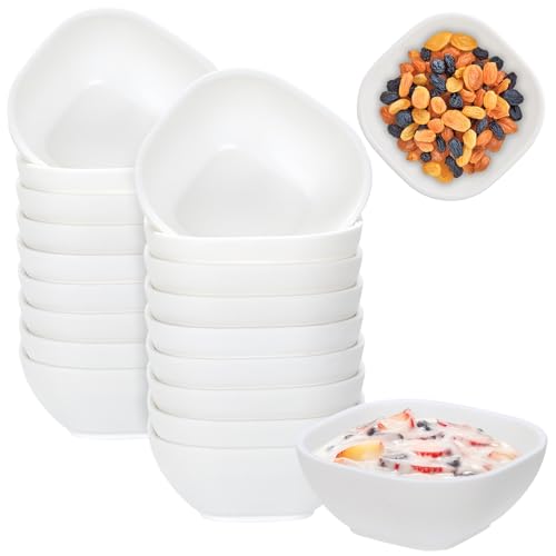Ronanemon 20 Pack Small Bowls, 4.5 OZ Wheat Straw Soy Sauce Dishes, Unbreakable Dessert Bowls,Dipping Sauce Cups, Mini Prep Bowls,Snacks, Sauce Ketchup, BBQ (White)