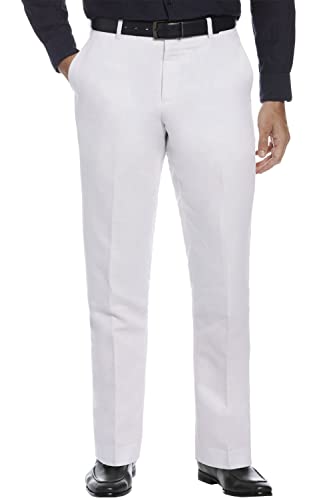Perry Ellis Men's Essentials Modern Fit Solid Twill Linen Dress Pant, Bright White, 34x30