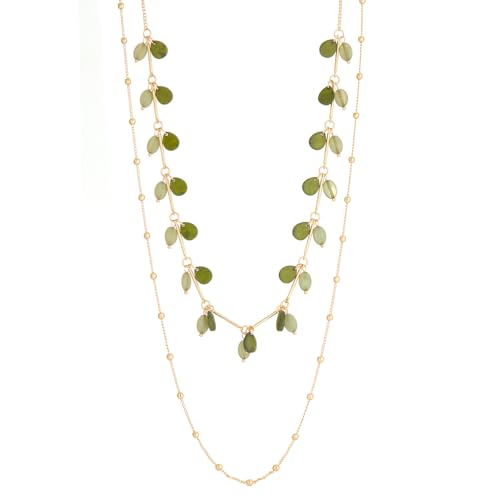 BULINLIN Layered Gold Long Necklaces for Women Long Beaded Chain Necklace Gold Costume Jewelry Mothers Day Gifts for Mom(Green)