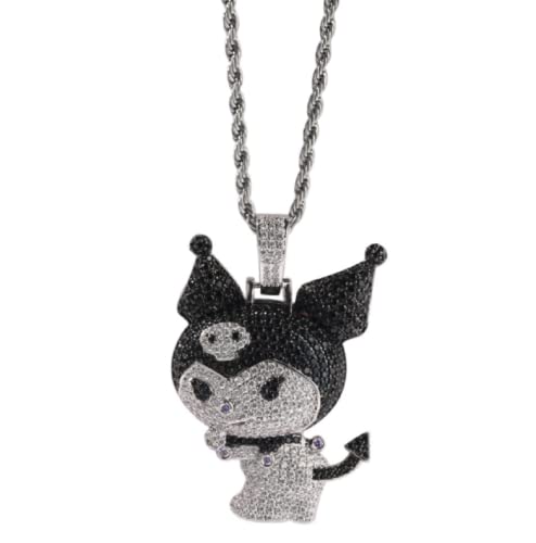 JECAXIN Cool Bling Style 24-inch Rope Chain Iced-Out Black and White Anime Kawaii Pendant Necklace