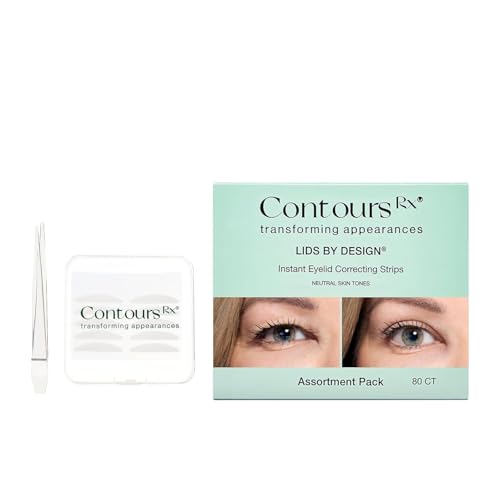 Contours Rx Lids By Design - Medical Grade Eyelid Correcting Strips for Heavy, Hooded, & Droopy Lids - Transparent, Anti-Aging, and Eyelid Lifting Treatment - (4mm - 7mm) Assortment Pack, 80ct