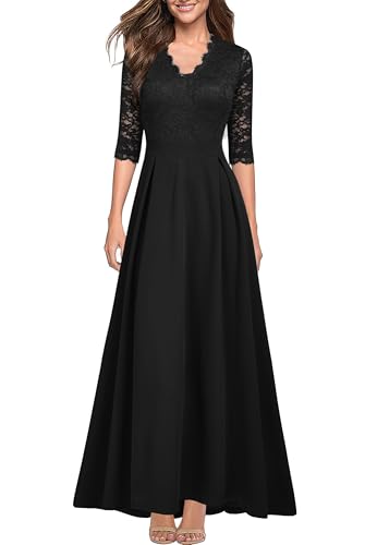 REPHYLLIS Black Formal Dresses for Women Party Lace Evening Dress S