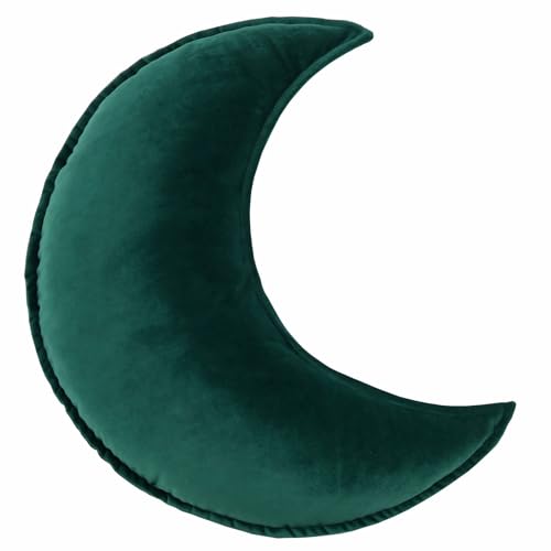 YAKEV Moon Shaped Throw Pillow Star Couch Cushion Decorative Pillows Fluffy Velvet Stars Home Decor Plush for Bedroom (Moon, Dark Green)