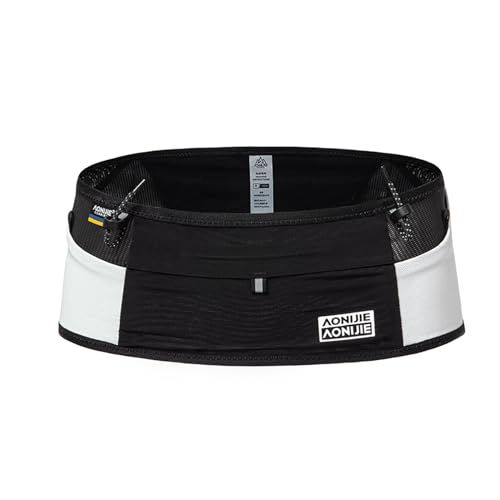 AONIJIE Sports Waist Bag, Wrap-around Comfortable Close-fitting Breathable Belt Bag unisex for marathons running competitions (black white,Small)