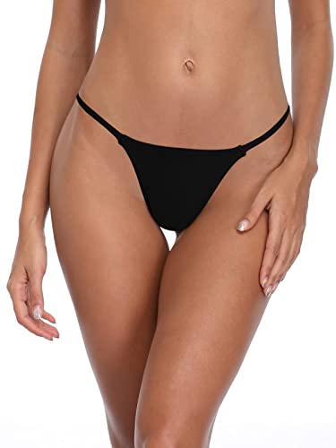 ECSIWI Women's Thong Bottoms Sexy G-String Low Waist Bikini Brazilian Cheeky Swim Beachwear Black
