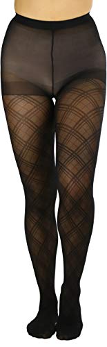 ToBeInStyle Women's Opaque Diamond Pattern Pantyhose - Black - One Size: Regular