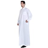 Men's Muslim Clothes Button Closure Durable Kaftan Robe Dubai Long Gown Ethnic Clothes,1pc Soft Robe - StlyeB White