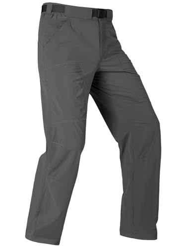 FREE SOLDIER Men's Outdoor Cargo Hiking Pants with Belt Lightweight Waterproof Quick Dry Tactical Pants Nylon Spandex (Gray 34W/30L)