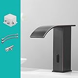 RONPOTY Sensor Taps for Wash Basin Automatic Sensor Touchless Bathroom Sink Faucet Waterfall Basin Taps, Gold-Basin Taps, Hot and Cold Taps,Black Retro,cold Water