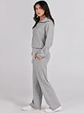 ANRABESS Women 2 Piece Outfits Sweatsuit Oversized Sweatshirt Sweatpants Tracksuit Sweat Lounge Matching Set 2024 Fall Trendy Light Grey Small