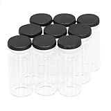 10ml Clear Glass Vials-2-1/2 Dram Clear Glass Headspace Vials with Black Plastic-Aluminum Flip Caps and Rubber Injection Stoppers, 100 Pack, 20mm Flat Bottom Lab Vial