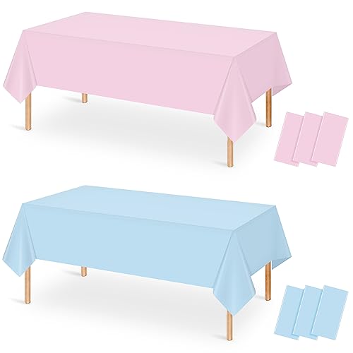 MASHAN 6Pack Gender Reveal Tablecloths, Disposable Plastic Pink and Blue Tablecloth, Rectangle Table Covers for Boy or Girl Baby Shower Party Decorations,54×108 Inch