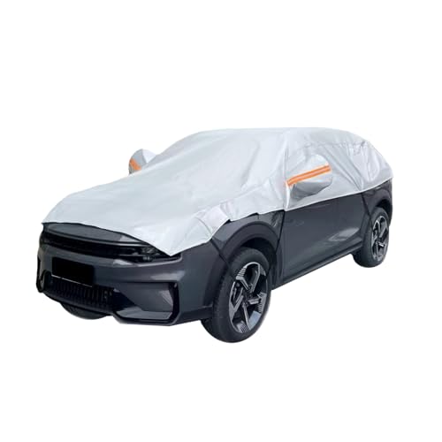 Half Car Cover for Snow - Windshield and Sunroof Protector, Ice, Hail, UV, Rain, Waterproof All Weather Protection for SUV L Silver