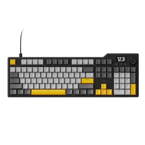 AJAZZ AK35I V3 104-Key Full Size Wired Gasket Mount Gaming Keyboard with Multimedia Buttons & Knob Control | Five Layer Pad | OEM Profile PBT Keycaps | Blue Backlit Custom Keyboard