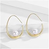 Teardrop Pearl Earrings,14k Gold Plated,Lightweight Teardrop Hoop Earrings for Women,Hypoallergenic Jewelry