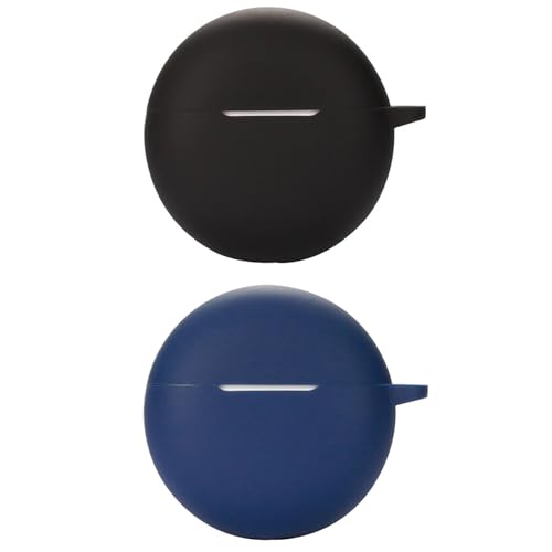 2 Pack DAYJOY Soft Silicone Protective Case Cover Compatible with Oppo Enco Buds2 Earbuds, Protective Skin Sleeve with Key Chain (Black+Blue)