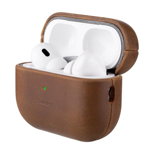 Belemay for AirPods Pro (2nd Generation) Case – Premium Crazy Horse Leather - Rich Patina- Secure Grip - Compatible with MagSafe and Wireless Charging - Compatible with Airpods Pro 2 Case - Brown