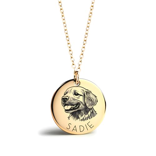 MignonandMignon Personalized Dog Necklace for Women Memorial Gifts for Mom Pet Portrait Custom Cat Name Unique Animal Picture - LCN-AP (Gold)
