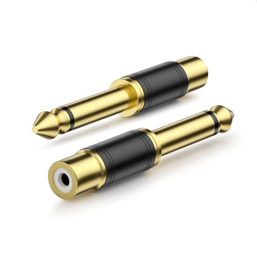VANAUX 2-Pack RCA to 1/4 Inch Audio Adapter, 6.35mm TS Mono Plug Male to RCA Female Connectors, Gold-Plated (2PCS)