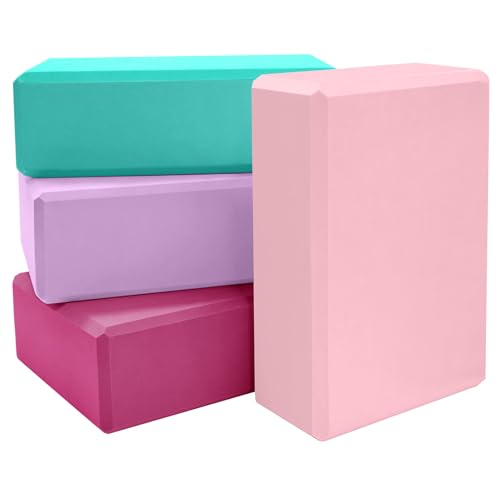 Yoga Blocks 4 Pack - Premium EVA Foam Bricks for Pilates Workout, Stretching, Meditation - Yoga Brick for Flexibility, Balance, Spine Strength, Non-slip and Lightweight Exercise Blocks(Multicolor)