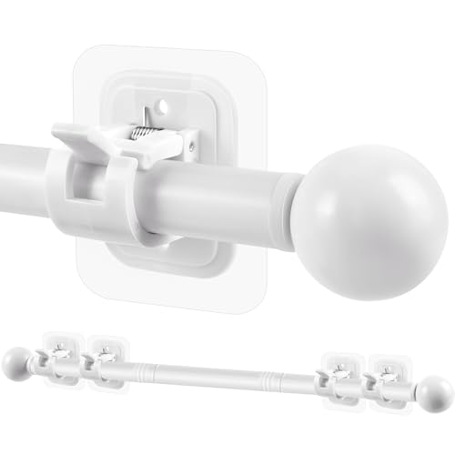 Curtain Rods No Drilling for Windows Set 30 to 45 Inch,5/8 Inch Diameter Drapey Pole with No Drill Curtain Rod Brackets,Renter Friendly Cortineros Para Ventanas with Adhesive Holder Hook (White)