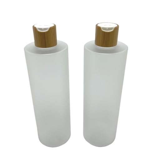 BEECO GIF2U Empty Cosmetic Bottles 16oz/500ml 2 Pack with Bamboo Disc Top Flip Cap for Shampoo Lotion Liquid Soap,Cream,Refilable Plastic Squeeze Travel Size Toiletry Bottles