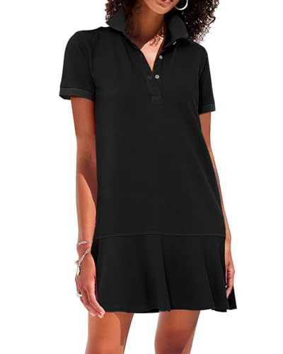 YEXPINE Polo Dress for Women Short Sleeve Ruffle Hem Golf Tennis Workout Dress Pleated Summer Mini Dresses Black