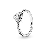 PANDORA Elevated Heart Ring - Promise Ring for Women - Layering or Stackable Ring - Gift for Her Sterling Silver with Clear Cubic Zirconia - Size 7 - With Gift Box