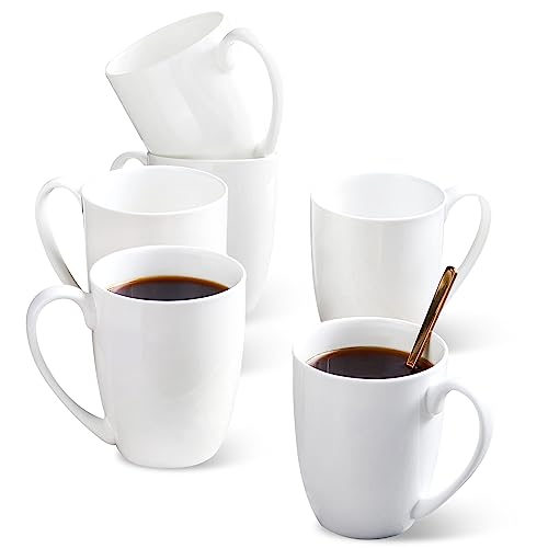 White Thin Over 45% Bone Content Fine Bone China Coffee Mugs 10 oz, Lightweight Porcelain Cups for Espresso Latte Mocha Cappuccino, Luxury Ceramic Tea Cup, Set of 6 Dishwasher Microwave Freezer Safe