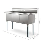 KoolMore 60 in. Three Compartment 18-Gauge Stainless-Steel NSF Commercial Kitchen Sink, Bowl Size 18x18x14, with Three Basins and Pre-Drilled Faucet Holes for Restaurants and Cafes (KM-SC181814-N3)