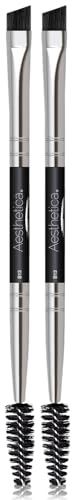 Aesthetica Pro Series Double Ended Brow Brush - Duo Design Allows for Precision Application of Brow Powders, Waxes and Gels and Evenly Blends Product for a Natural Look - 100% Vegan and Cruelty Free