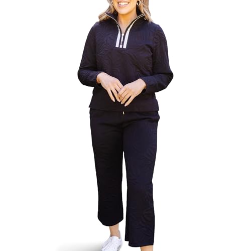 Mary Square Women's Casual Tracksuit Outfit, Lula Style Pullover and Pant Set, Polyester Black Floral, X-Large