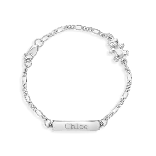 925 Sterling Silver 5" Teddy Bear Identification Bracelet for Babies & Toddlers - Cute Name Tag ID Bear Bracelets for Young Girls - Fashionable Link Chain ID Bracelet for Babies
