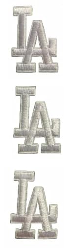 Los Angeles Baseball LA Letter Embroidered Iron on Patch 3 pcs Set - Size 2.25" x 1.5 (White)