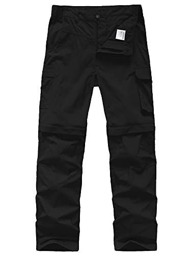 linlon Kids' Cargo Pants, Boy's Casual Outdoor Quick Dry Waterproof Hiking Climbing Convertible Trousers #9016-Black-L