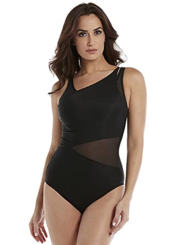 Miraclesuit Women’s Swimwear Illusionist Azura Underwire One Piece Swimsuit with Fixed Straps, Black, 14