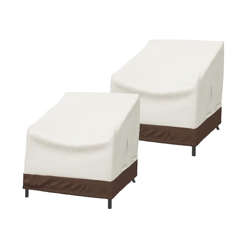 Amazon Basics Patio Chair Lounge Deep Seat, Outdoor Lawn and Patio Furniture Covers, Heavy Duty, Waterproof, Waterproof, Anti-UV, Durable, Set of 2, Beige/Tan