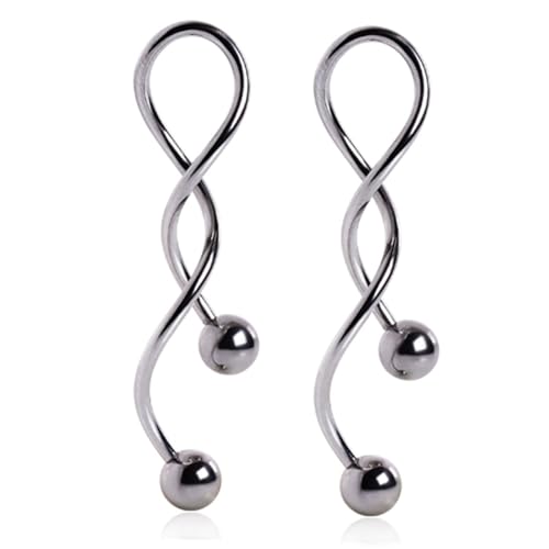 14GA 316L Stainless Steel Spiral Dangling Earrings with Ball Ends, Sold as a Pair (Silver Tone)