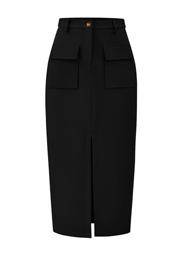 KIRUNDO Pencil Skirt for Women Dressy Casual Office Work Stretch High Waist Slit Bodycon Long Skirts 2025 Business Outfits (Black, Large)