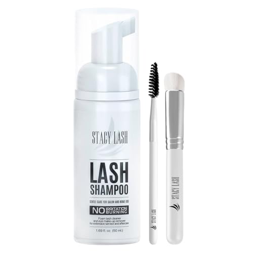 STACY LASH Eyelash Extension Shampoo + Brush / 1.69 fl.oz / 50ml / Eyelid Foaming Cleanser/Wash for Extensions & Natural Lashes/Safe Makeup Remover/Supplies for Professional & Home Use