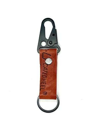 Baseball Glove Leather Keychain with Carabiner Clip, Black Metal Hook (Dark Brown)