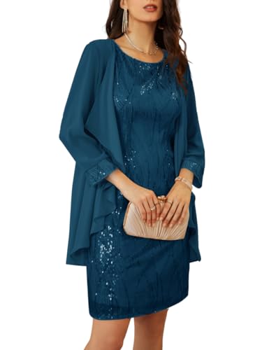 GRACE KARIN Sequin Dress Dating Classy Dress Feminine Cozy Peacock Blue L