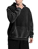 FAIABLE Mens Hoodies Pullover Oversized Hoodie Plush Fleece Hooded Sweatshirt Vintage Heavyweight Hoodie Cotton Big and Tall Hoodies for Men Couples Winter Autumn Workout College Streetwear Black