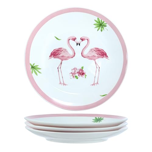 Colias Wing 8"Pink Flamingos Pattern Stylish Design Ceramic Salad/Pasta/Fruit/Appetizer/Dessert Dishes Holiday Plates Christmas Dinner Plates-Set of 4-Round
