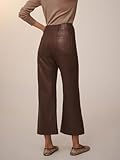 YEXPINE Women's Faux Leather Pants High Waisted Wide Straight Leg Pants PU Trousers with Pockets Brown